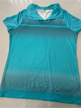 Nike Golf Tour Teal Short-Sleeve Dotted Gradient Polo w/ Button Mock Neck, L